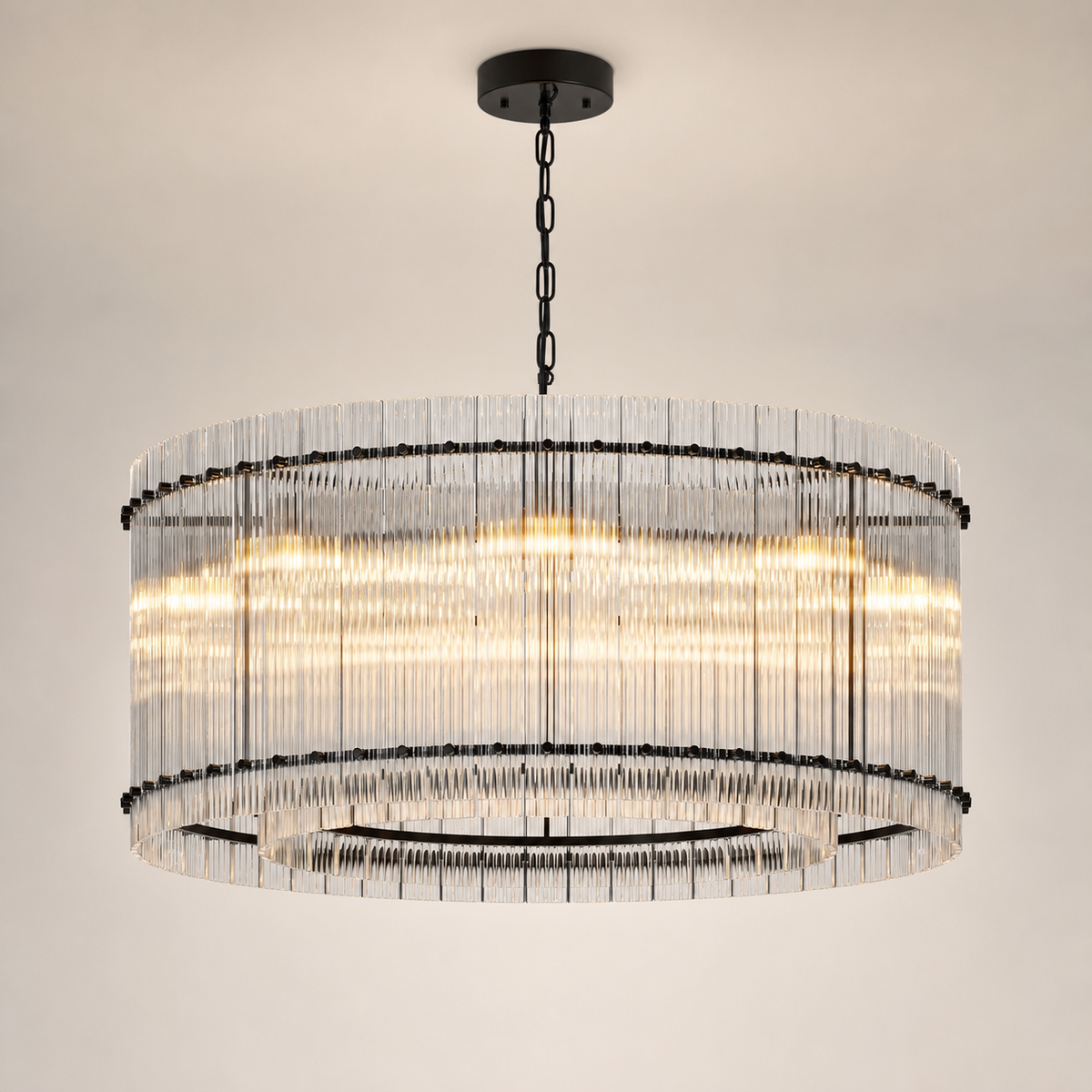 Resto Glow AI product image 2026-08-03 — clean background — Modern Black Round Water-Ripple Crystal Chandelier for Restaurant Dining Rooms