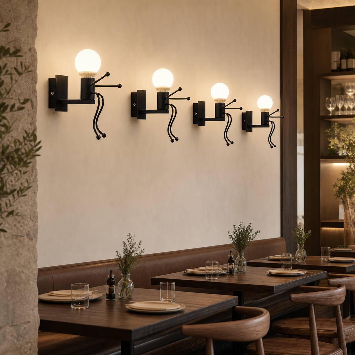 Resto Glow AI product image 2026-08-03 — restaurant view — Nordic Iron Restaurant Corridor Wall Light