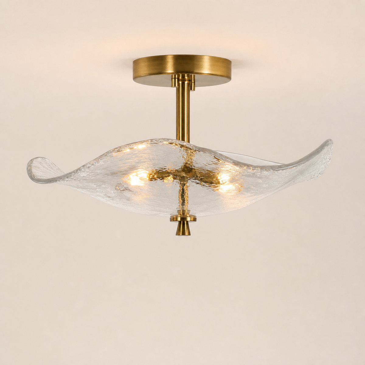 Resto Glow AI product image 2026-08-03 — clean background — Modern Gold 2-Light Glass Semi-Flush Ceiling Fixture for Restaurant Hallways