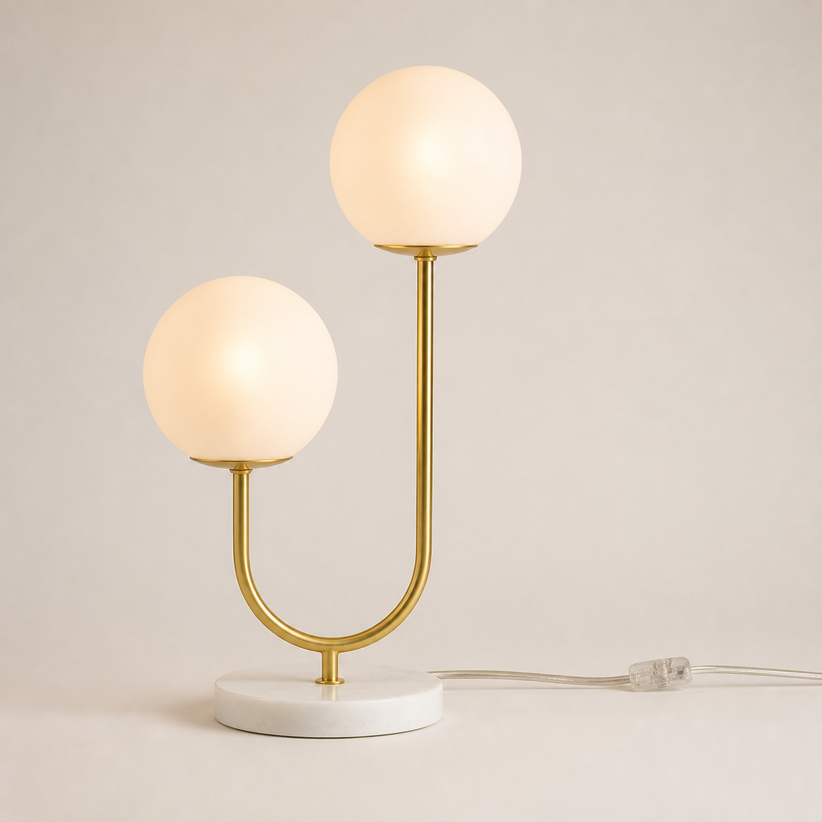 Resto Glow AI product image 2026-08-03 — clean background — Modern Gold & White Globe Table Lamp — Two-Light Restaurant Accent