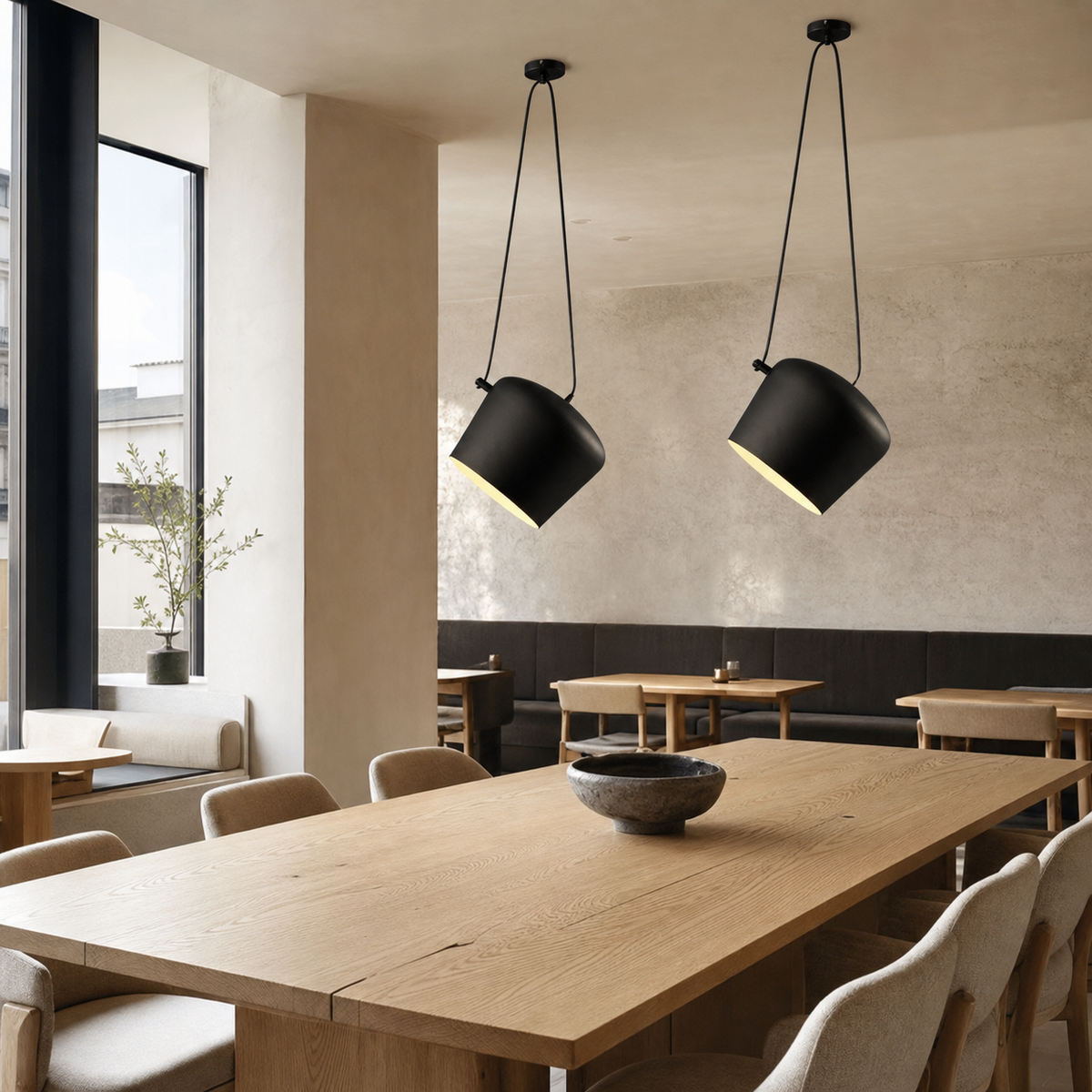 Resto Glow AI product image 2026-08-02 — restaurant view — Modern Window LED Chandelier for Restaurants
