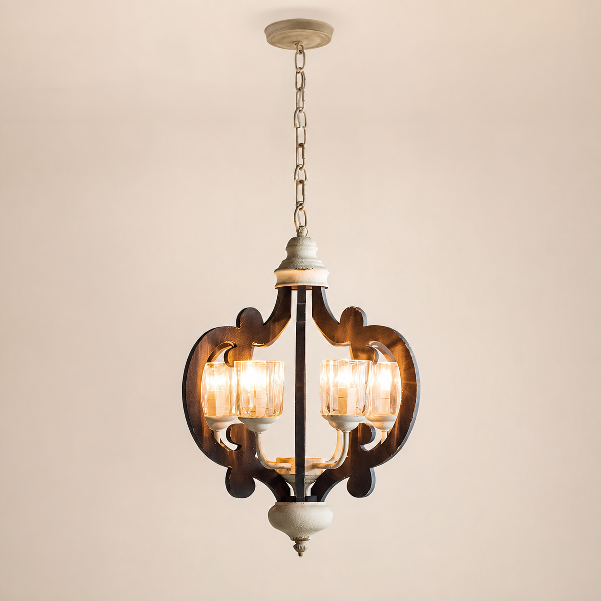 Resto Glow AI product image 2026-08-03 — clean background — Natural Wood 6-Light Farmhouse Chandelier for Restaurant Dining Rooms and Kitchens
