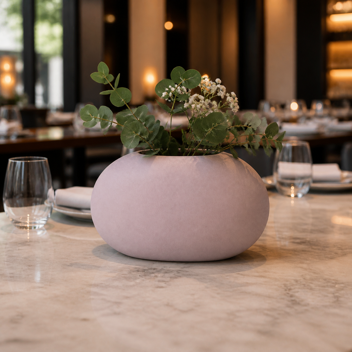 Resto Glow AI product image 2026-08-03 — restaurant view — Nordic Ceramic Restaurant Table Vase