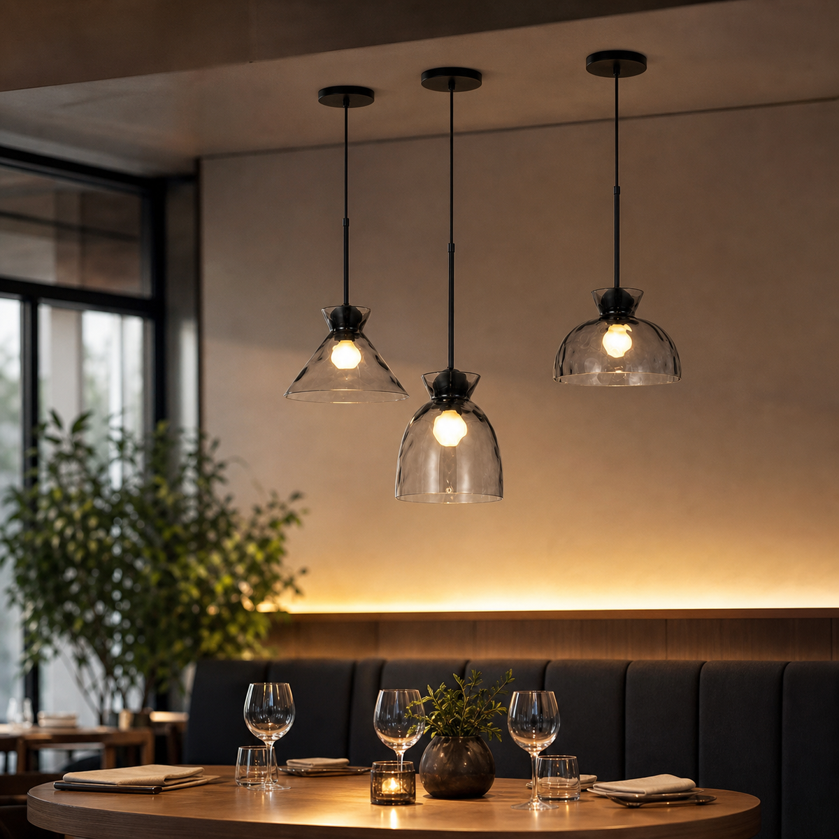 Resto Glow AI product image 2026-08-03 — restaurant view — Nordic Restaurant Minimalist Small Pendant Light