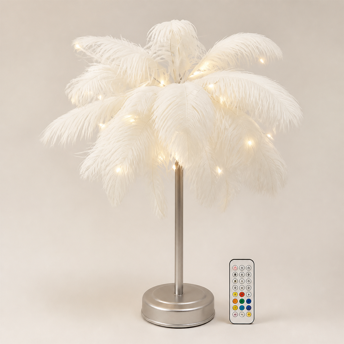 Resto Glow AI product image 2026-08-03 — clean background — Remote Control Feather Table Lamp USB Battery Power