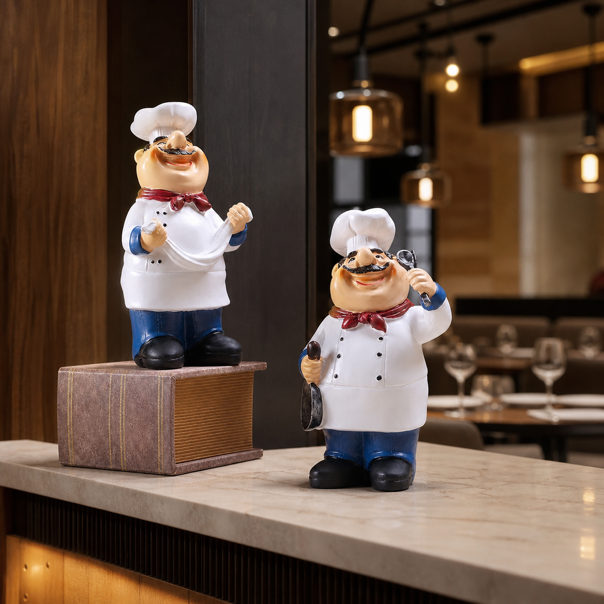 Resto Glow AI product image 2026-08-03 — restaurant view — Resin Chef Welcome Statue