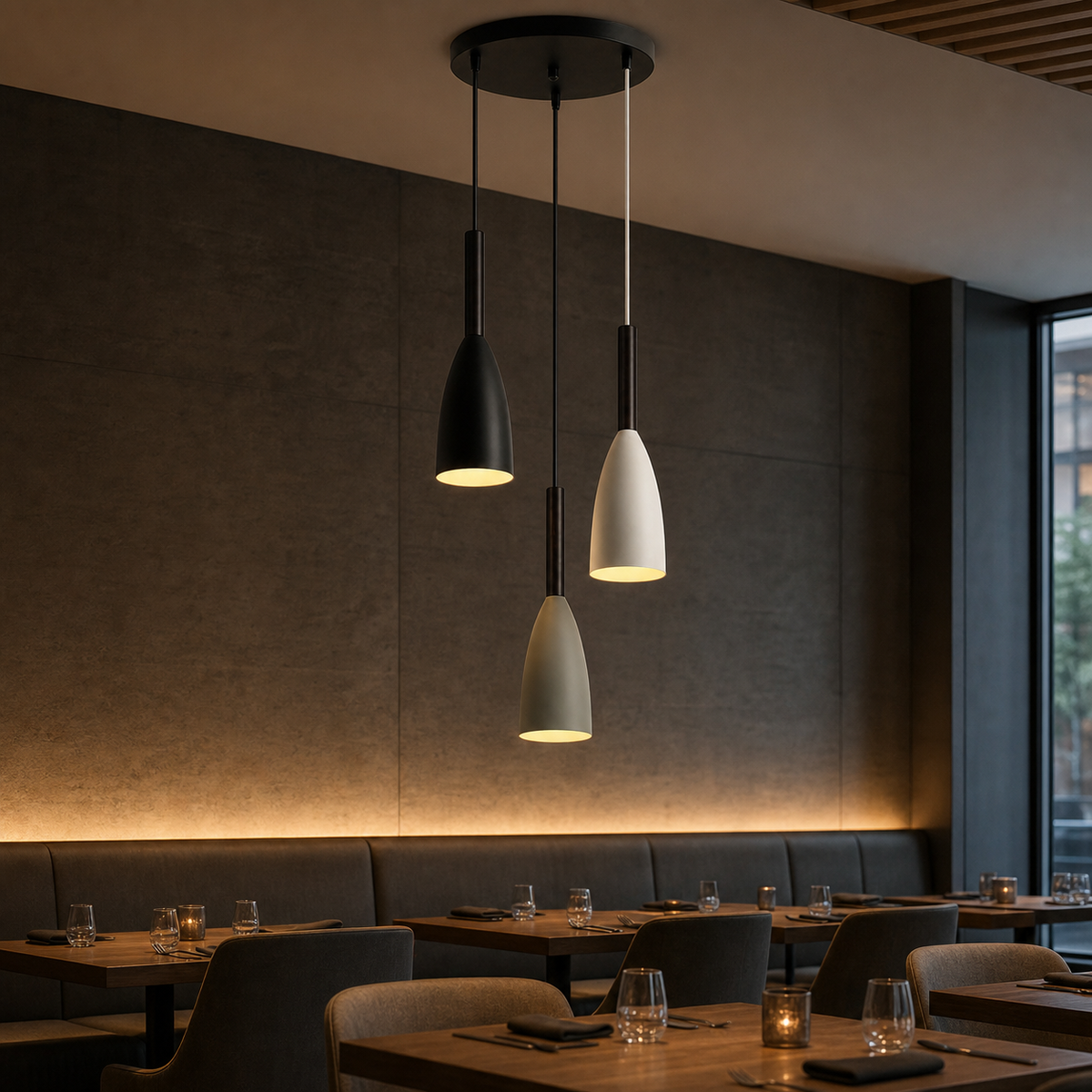 Resto Glow AI product image 2026-08-03 — restaurant view — Restaurant Pendant Light, Nordic Modern Minimalist Dining Room Pendant Light