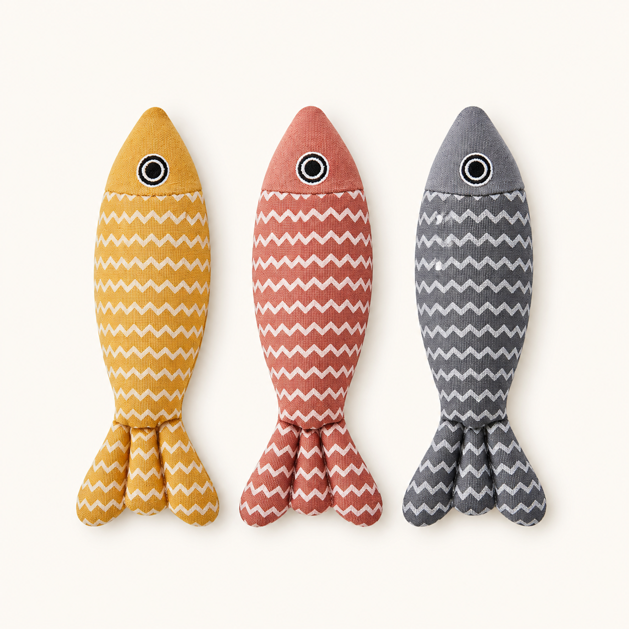 Resto Glow AI product image 2026-08-06 — clean background — Three-Piece Catnip Fish Kicker Set for Cat Café Play Rotations, Adoption Lounges, and Enrichment Baskets