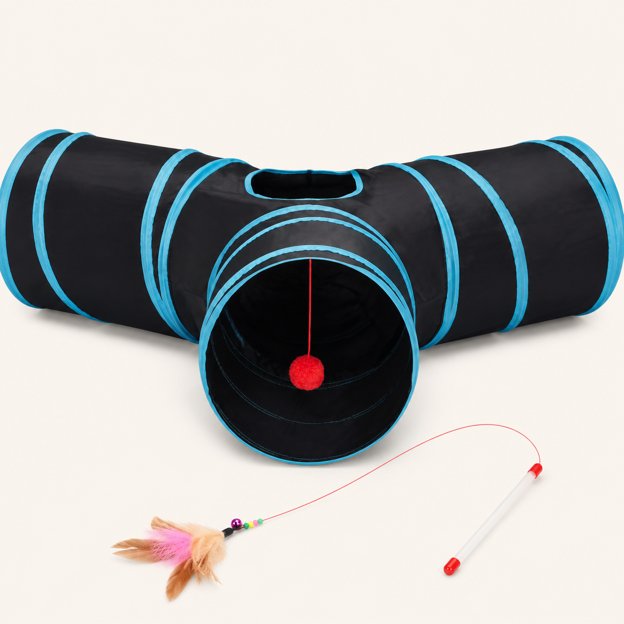 Resto Glow AI product image 2026-08-06 — clean background — Three-Way Collapsible Activity Tunnel for Cat Cafés, Adoption Lounges, and Indoor Enrichment Rooms