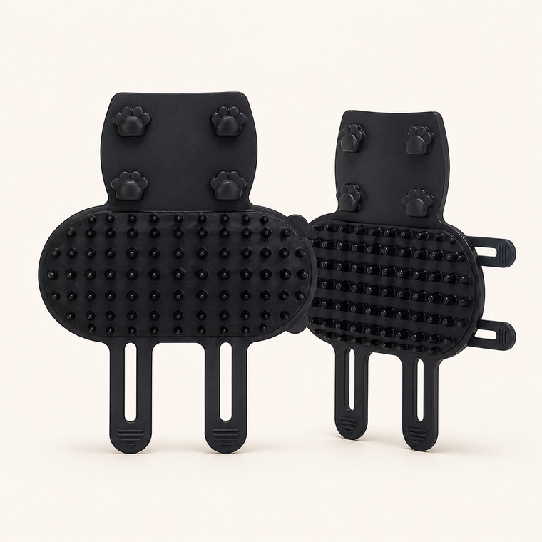 Resto Glow AI product image 2026-08-06 — clean background — Two-Piece Soft Corner Self-Groomer Set for Cat Cafés, Adoption Suites, and High-Traffic Enrichment Walls